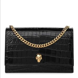 Calfskin crocodile embossed skull mini shoulder bag